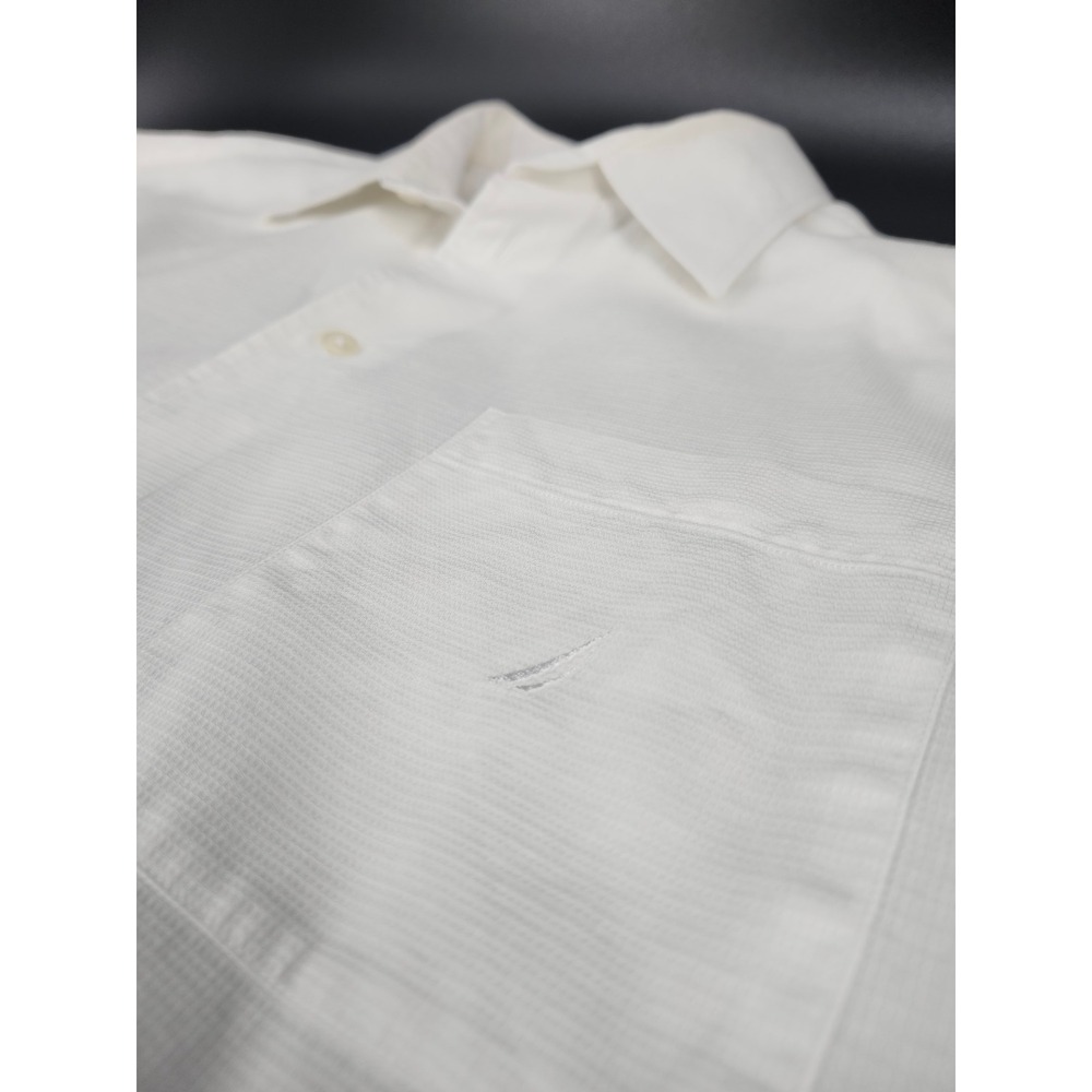 Nautica Mens White Cotton Micro Grid Button Down Shirt 17 34/35 Long Sleeve